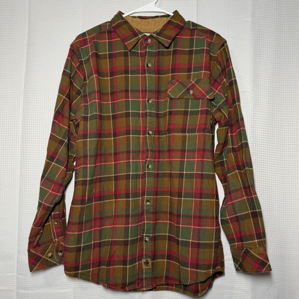 Legendary Whitetails Buck Camp Flannel Shirt M Multicolor Plaid Corduroy Trim